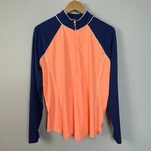 JOFIT Women's Long Sleeve Athletic Top Peach Navy Blue Quarter Zip Size L